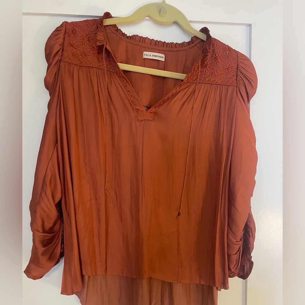 Lula Johnson Burnt Orange Embroidered Top